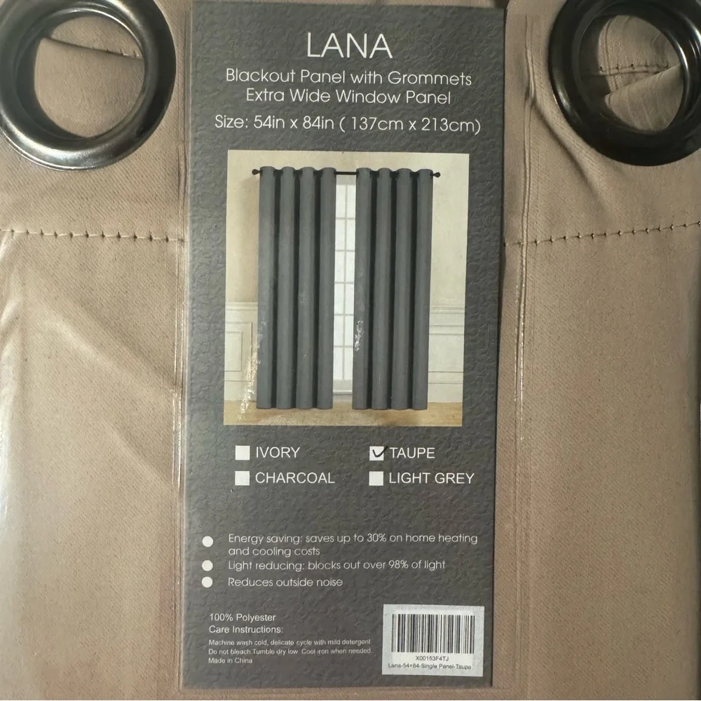 Lana Taupe blackout Panel with Grommets Extra wide window panel
